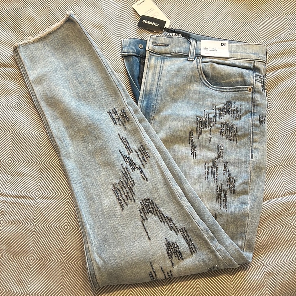 Express embellished high rise jeans